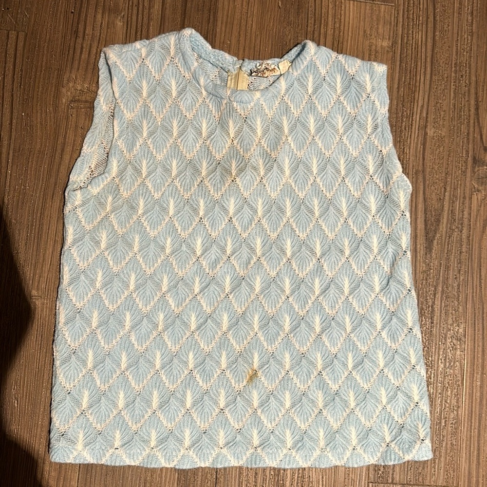 1960s vintage acrylic knit zip up top light blue